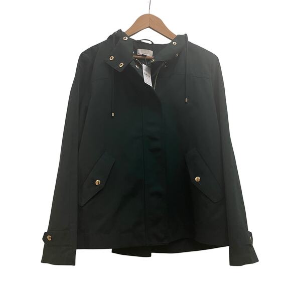 LOFT Hooded Raincoat Jacket Green | Gold Hardware, Minimalist Fall, M $130 NWT - Picture 6 of 8